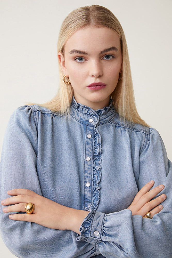 SUNCOO Laure Blouse in Blue Jean