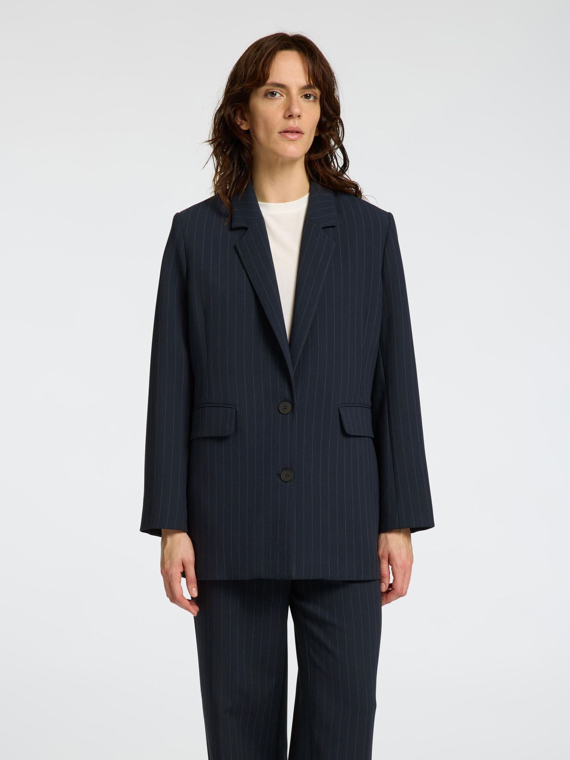 SLF Rita Relaxed Blazer in Dark Sapphire Pin Stripe