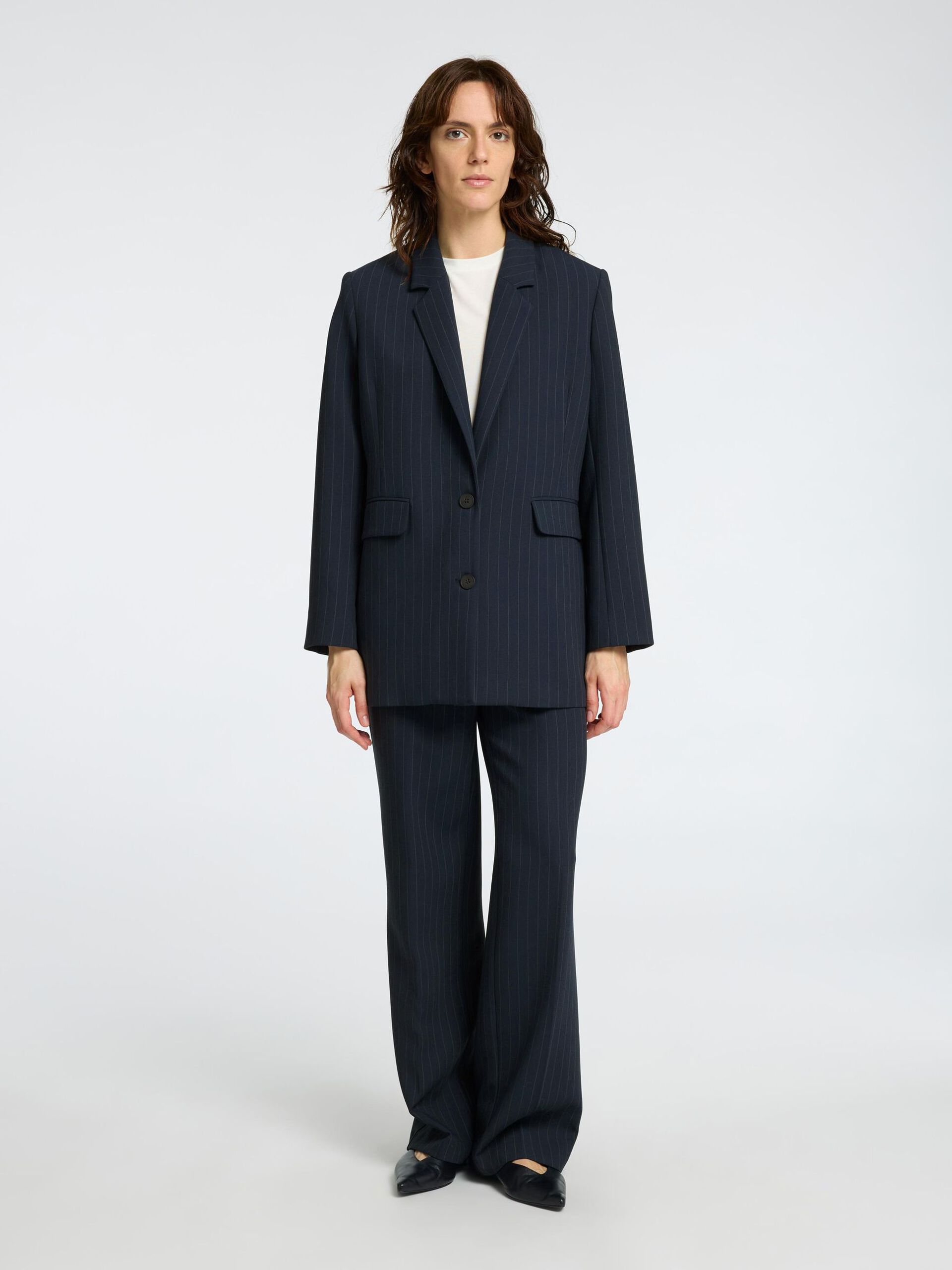 SLF Rita Relaxed Blazer in Dark Sapphire Pin Stripe