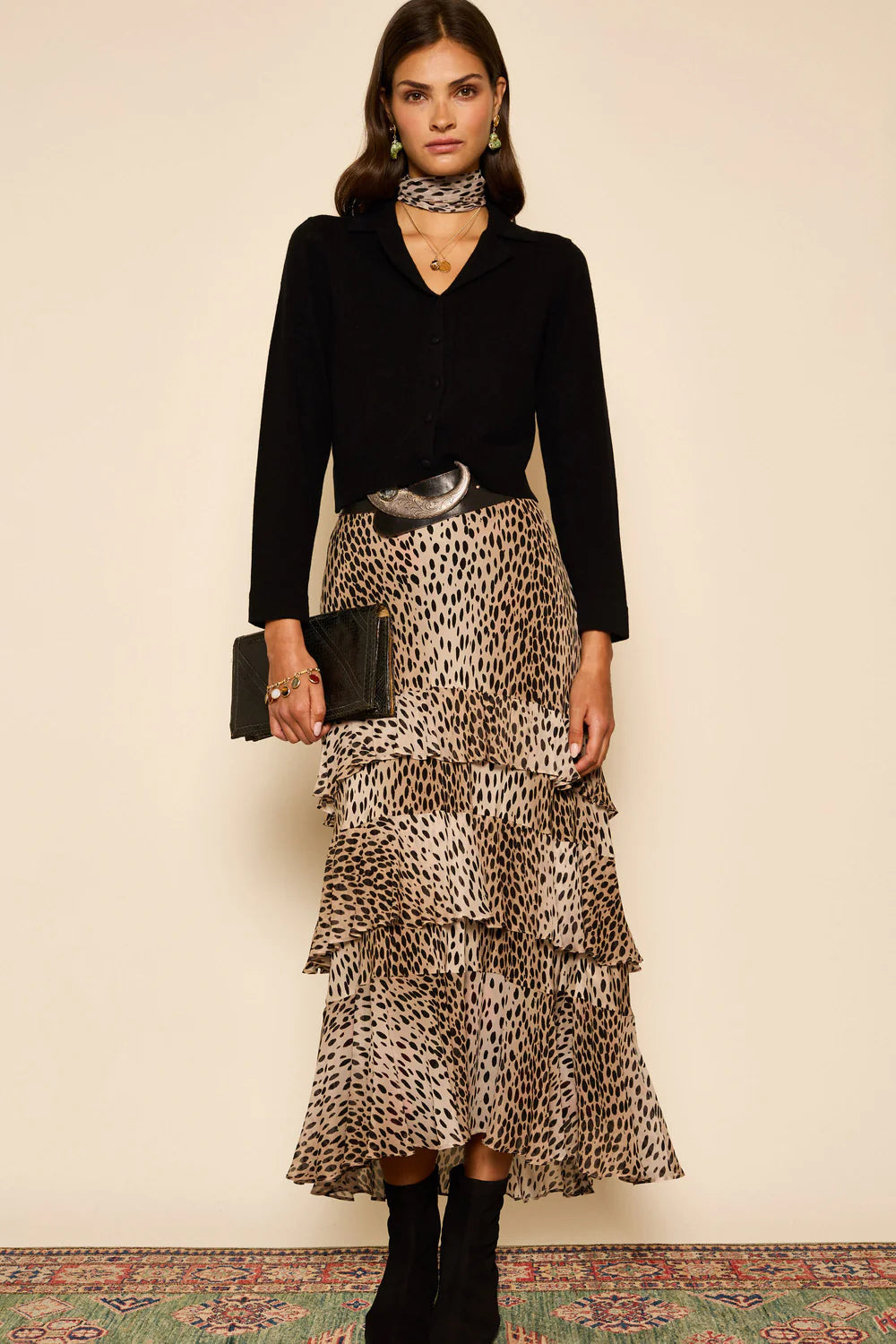 RIXO Preslee Skirt in Antelope Spot Black