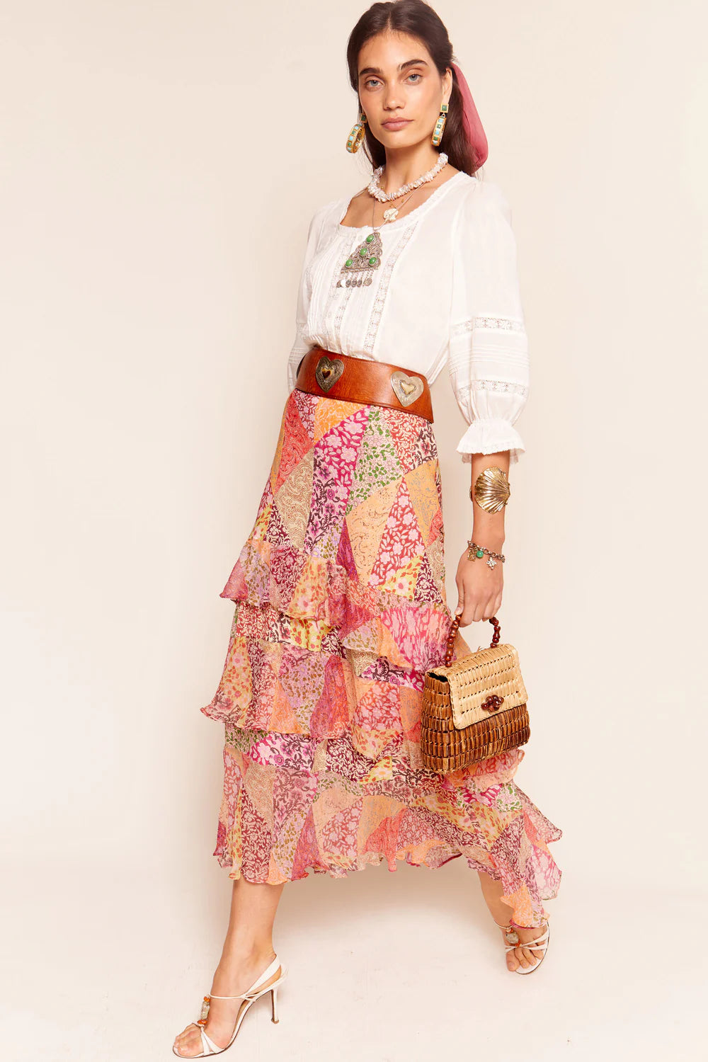 RIXO Preslee Skirt in Patchowork Blush