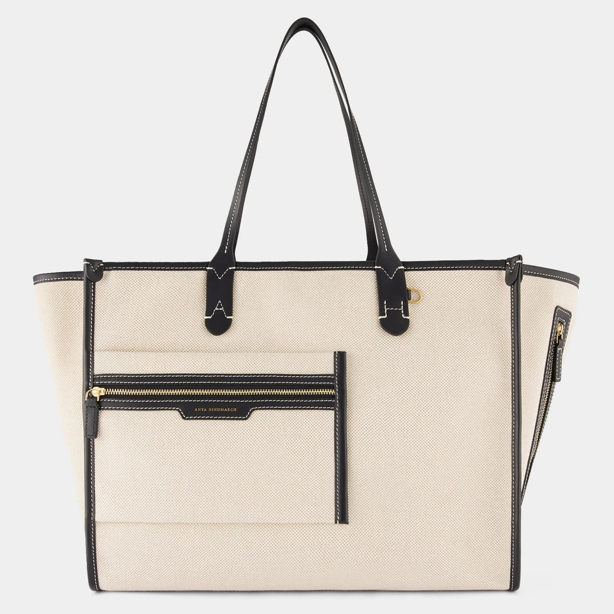 AH Pocket Tote Natural Mixed Canvas, Black Leather