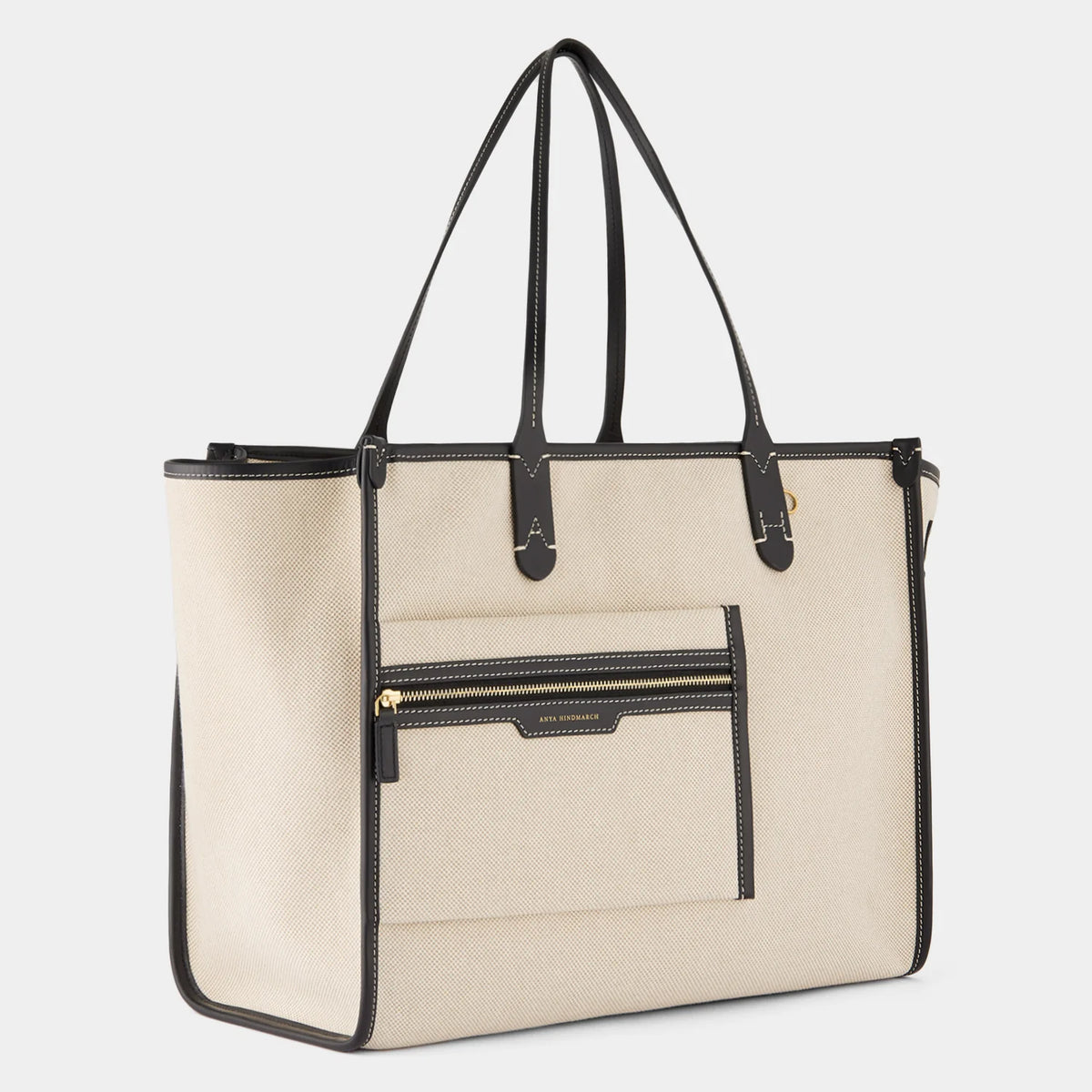 AH Pocket Tote Natural Mixed Canvas, Black Leather