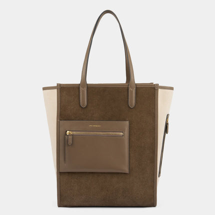 AH Pocket Tote in Pebble Suede, Beige Canvas