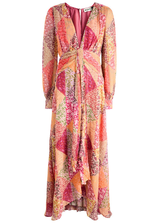 RIXO GOLD Meera Dress in Patchwork Blush