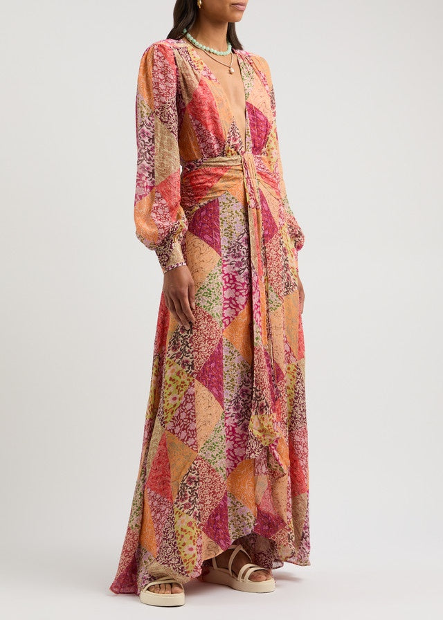 RIXO GOLD Meera Dress in Patchwork Blush