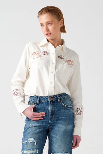 S&M Flor Ray Embroidered Shirt in Ecru