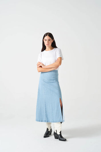 S&M Faye Slip Skirt in Oceanic Blue
