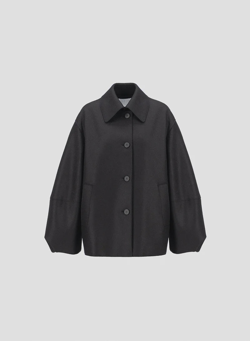 HW Pressed Wool Puff Sleeve Jacket in Black