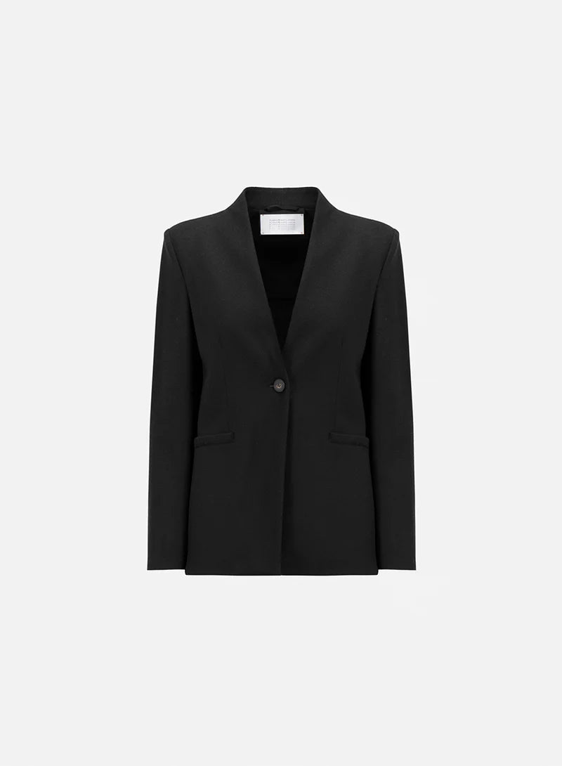 HW Uncollared Superfine Merino Jacket in Black