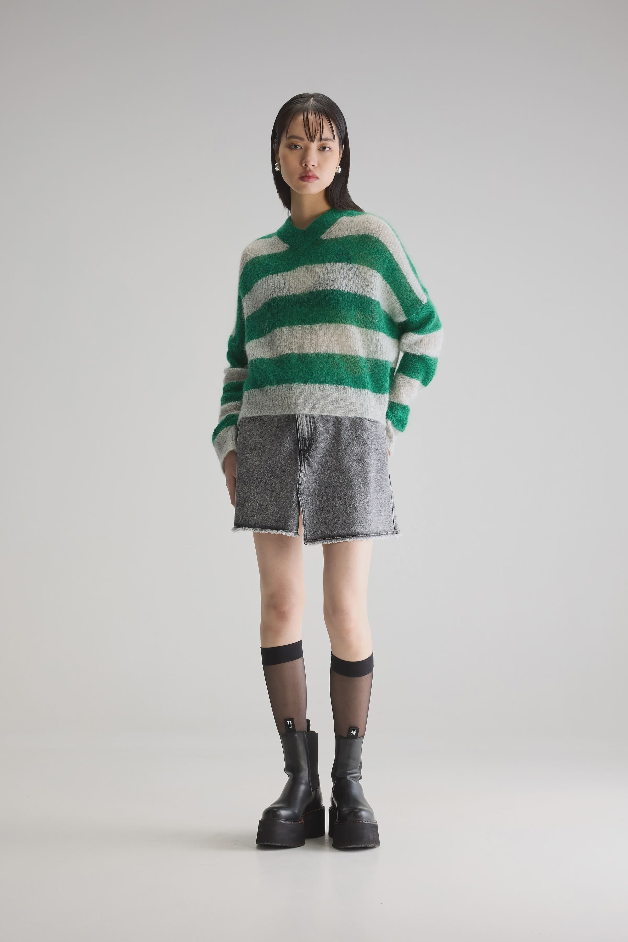 BR Arvy Knit in Green,  Grey Stripe