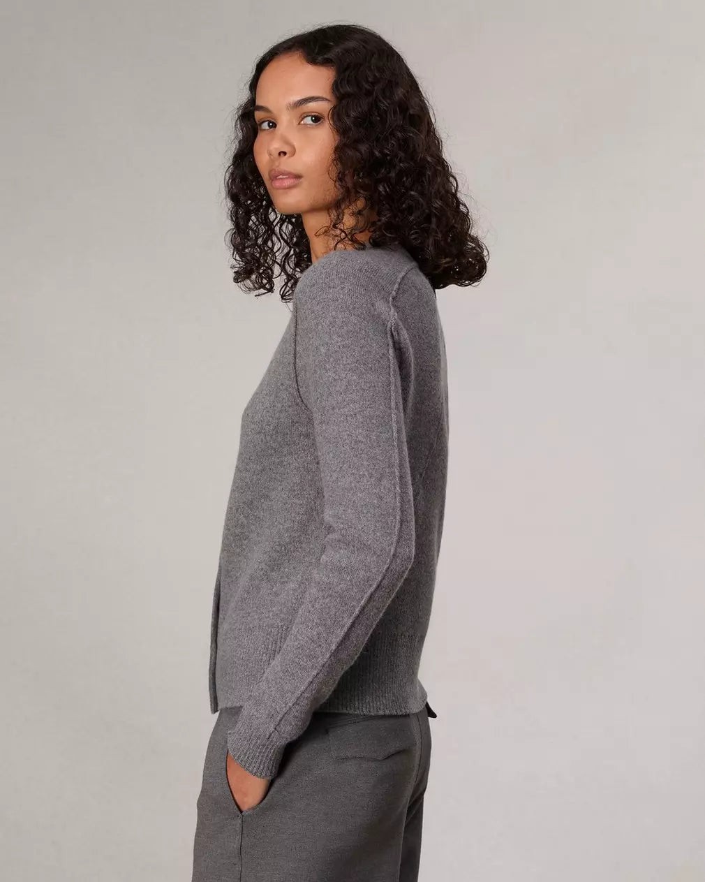 R&B Bridget Crew Cardigan in Grey