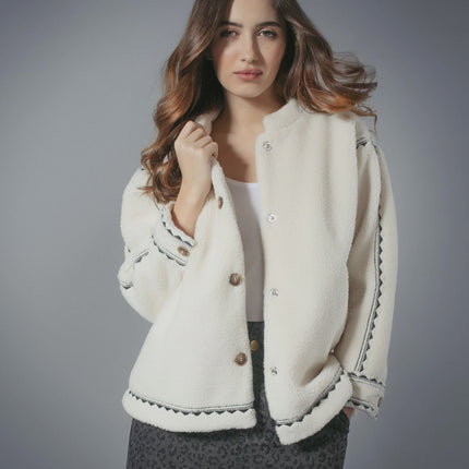 NOOKI Poppy Borg Jacket in Cream