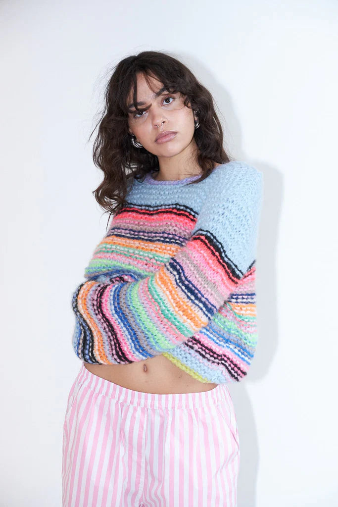 D&D Sassie Stripe Knit in Ice Blue Multi