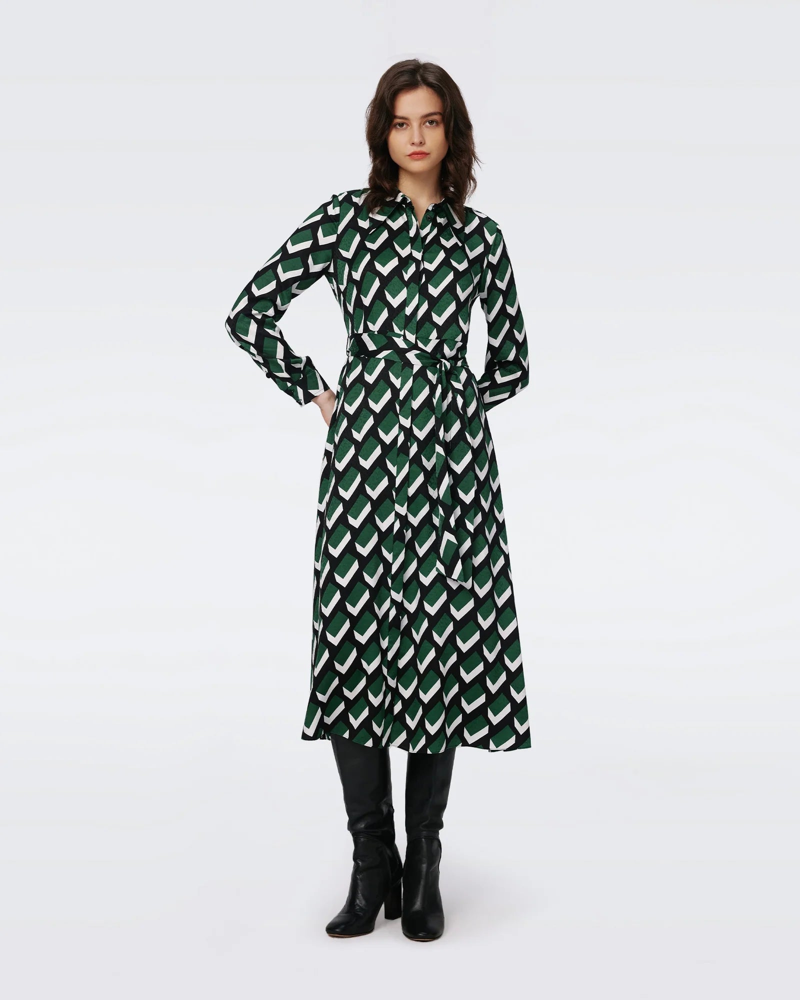 DVF Gizelle Dress in Blocks Green