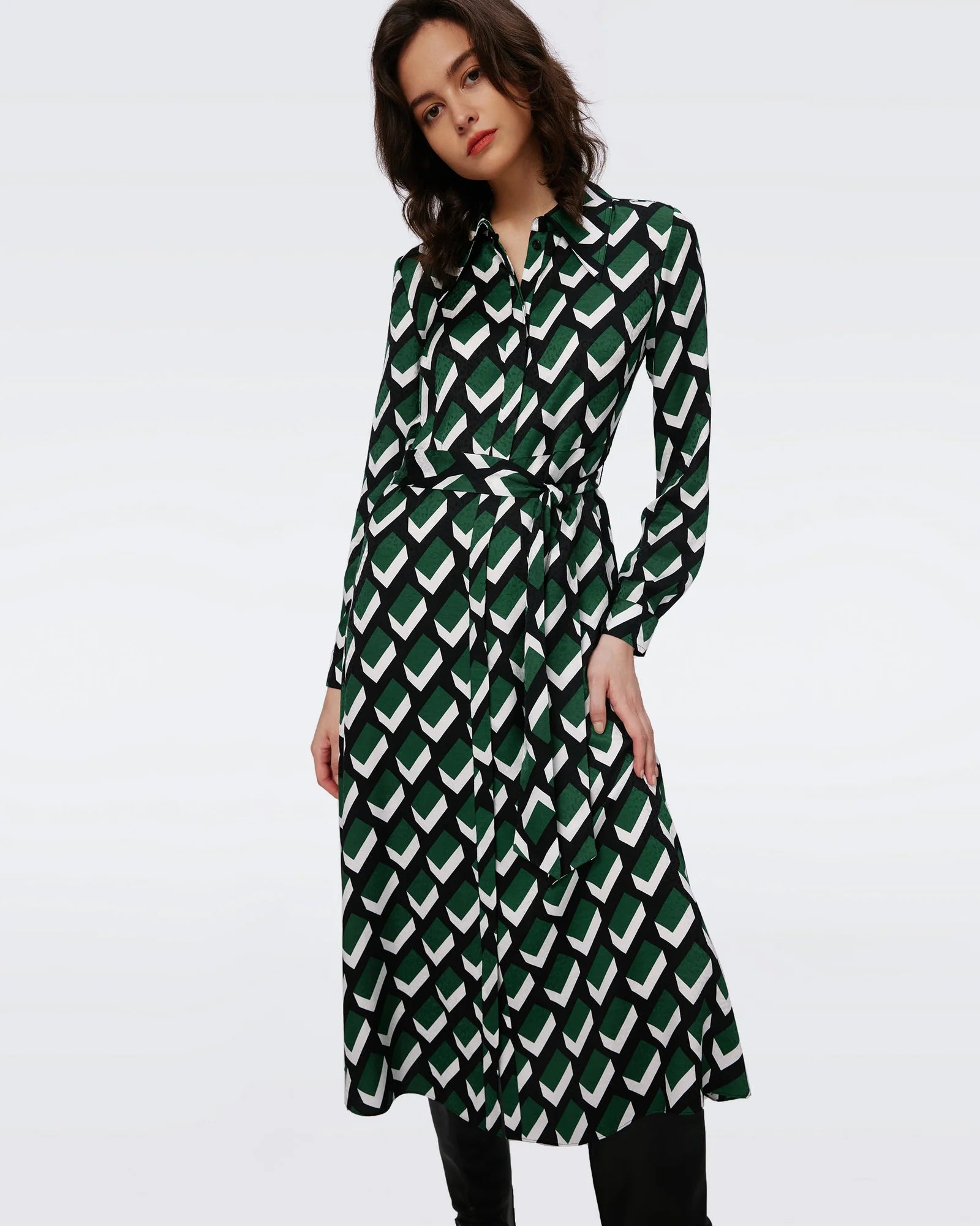 DVF Gizelle Dress in Blocks Green