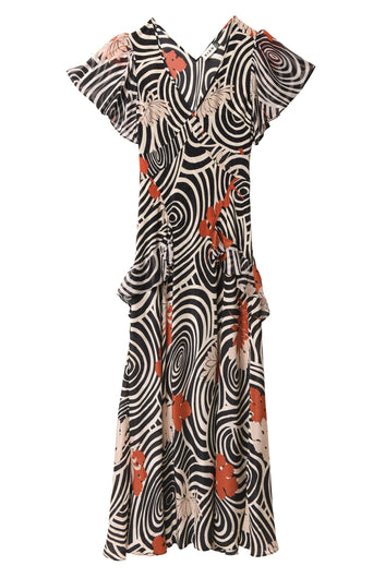 RIXO Evie Dress in Swirl Daisy Black