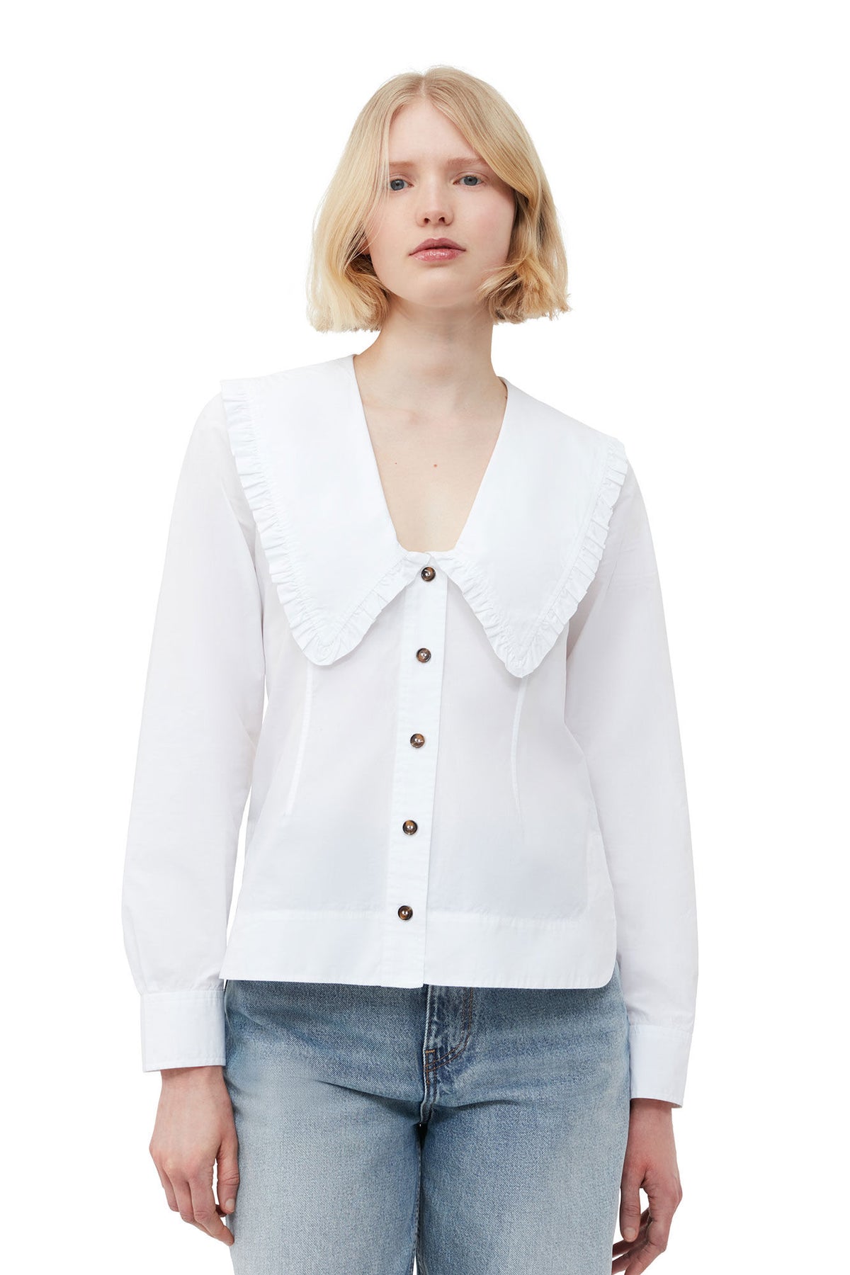 GANNI F5778 V Neck Shirt in White