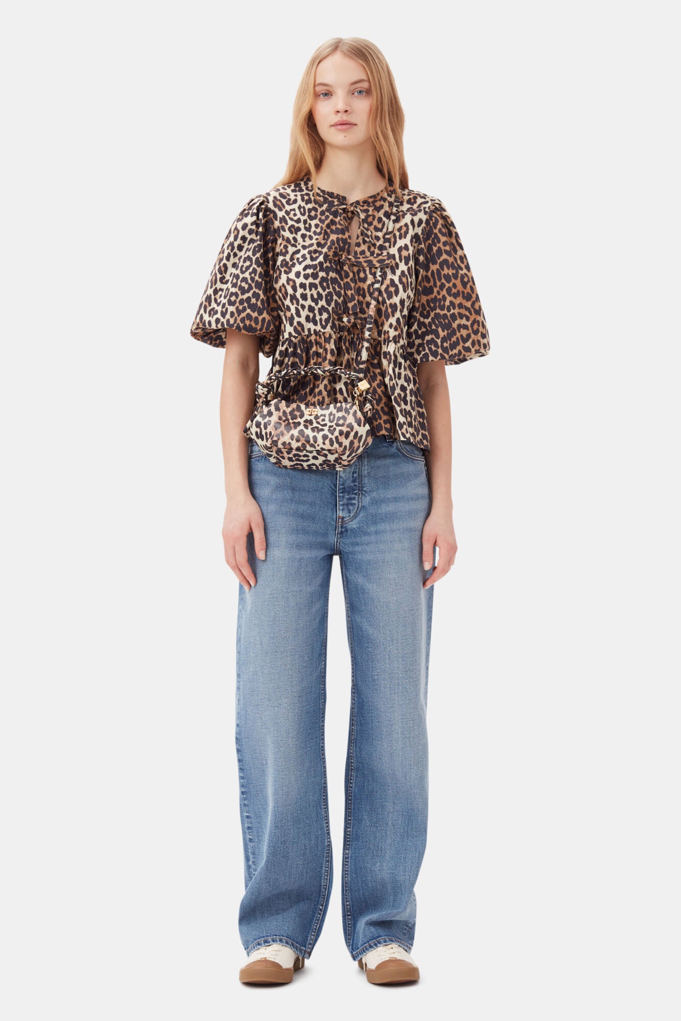 GANNI F9611 Poplin Peplum Blouse in Leopard