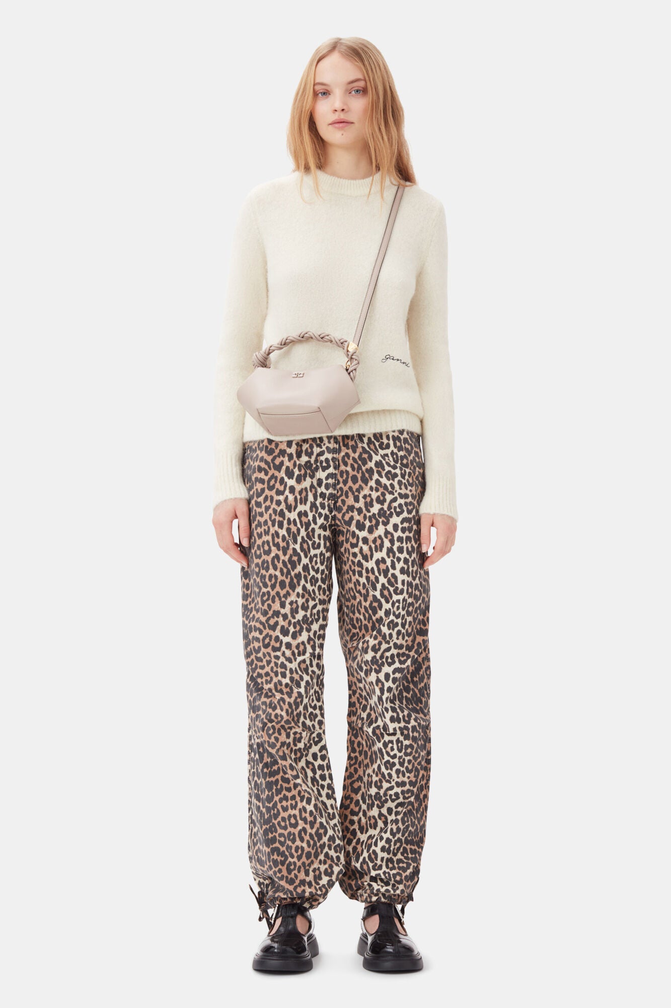 GANNI W0324 Printed Satin Pants in Leopard