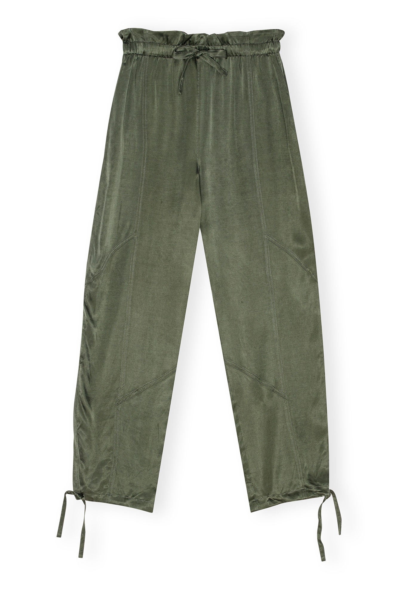 GANNI F9556 Washed Satin Elasticated Waist Pants in Climbing Ivy