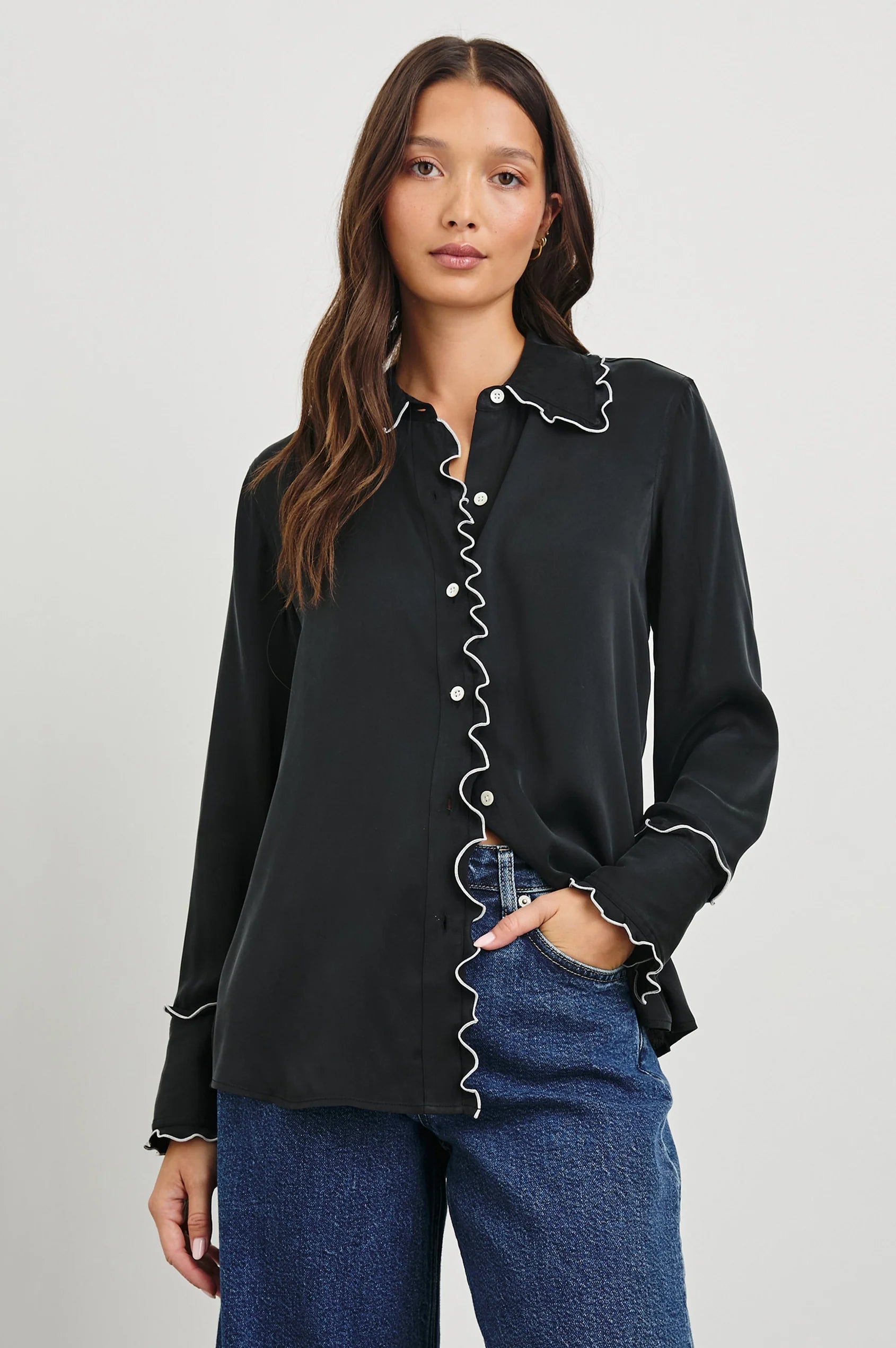 RAILS Fia Blouse in Black with White Piping