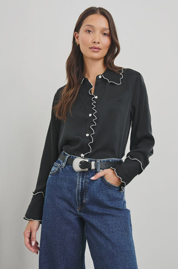 RAILS Fia Blouse in Black with White Piping