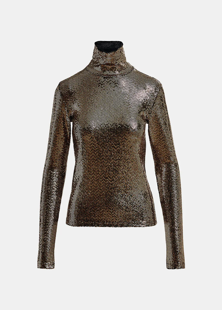 EA Geaker Sequin Jersey Turtle Neck in Gold