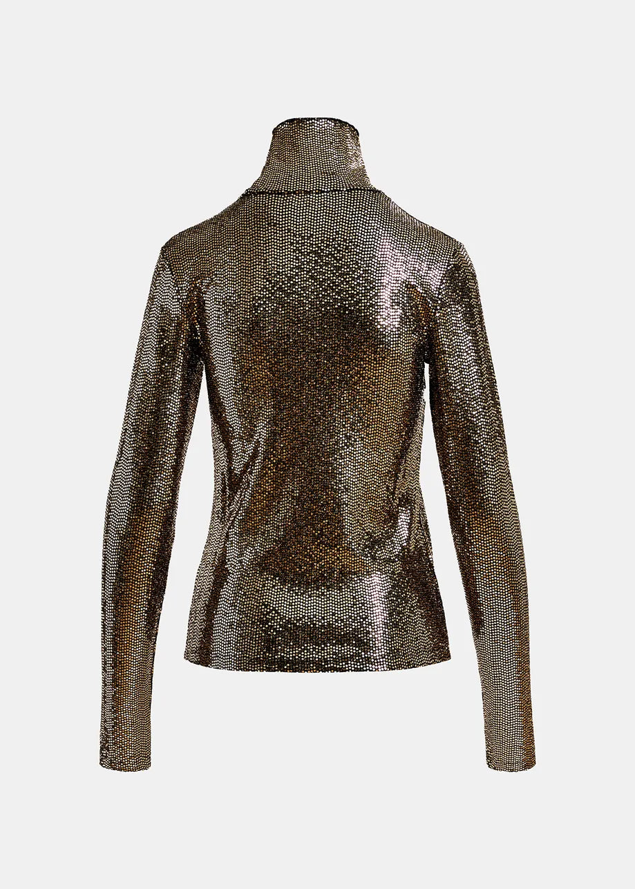 EA Geaker Sequin Jersey Turtle Neck in Gold