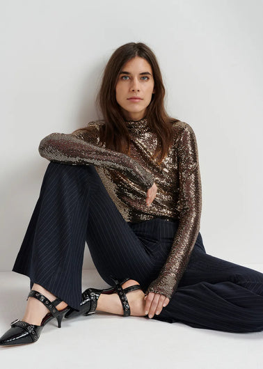 EA Geaker Sequin Jersey Turtle Neck in Gold