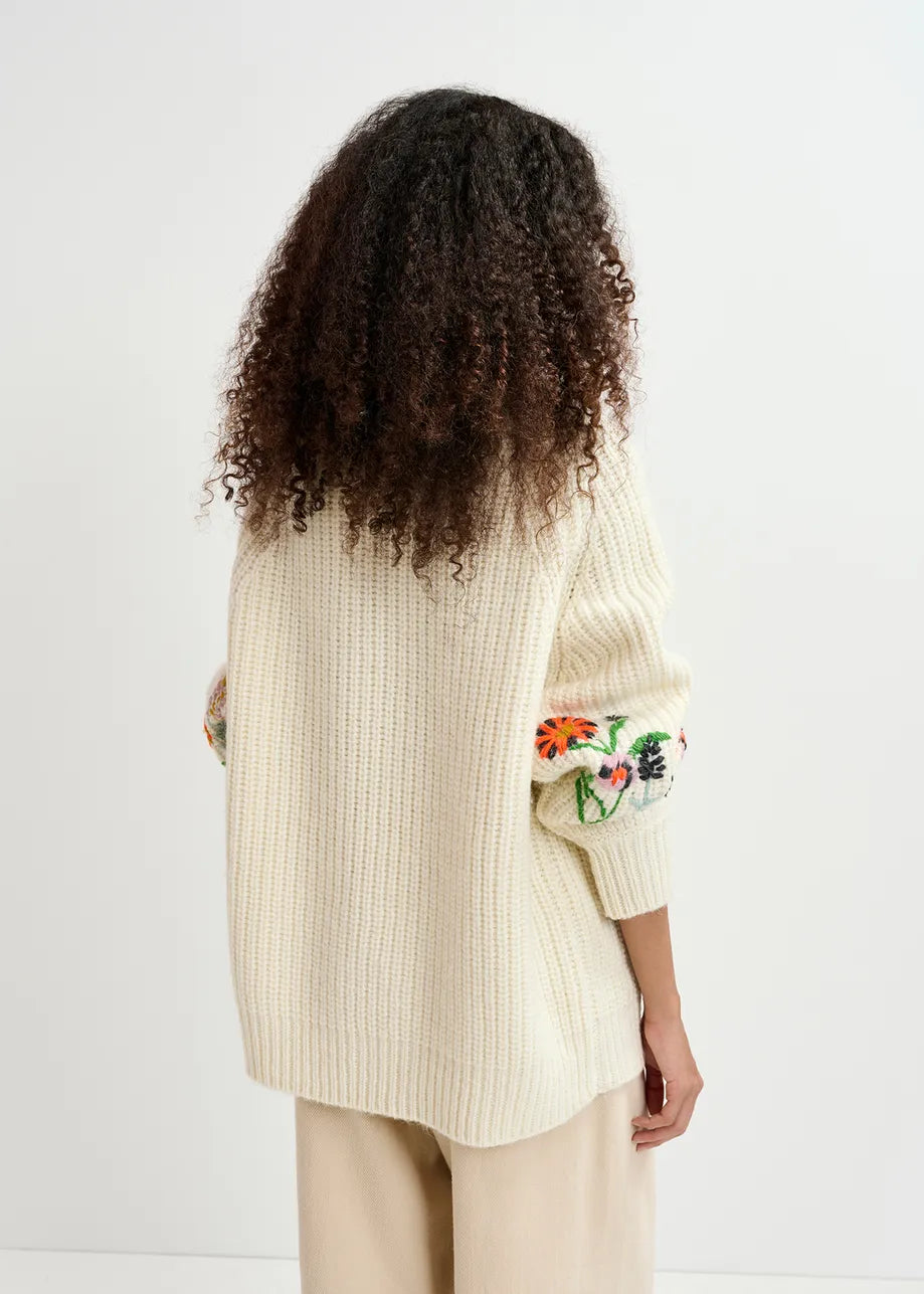 EA Glossy Embroidered Knit in Off White