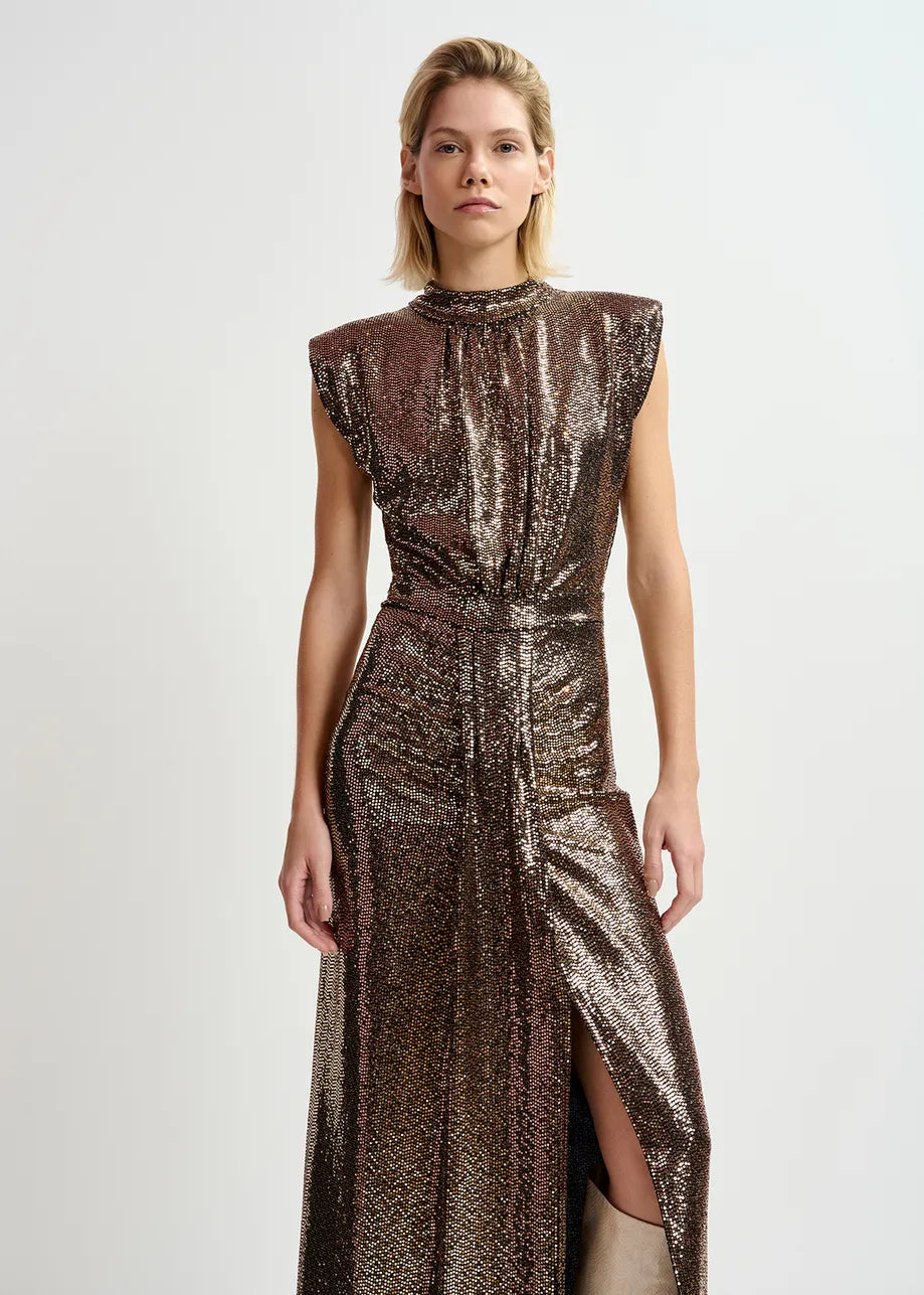 EA Gonnak Fitted Jersey Dress in Gold