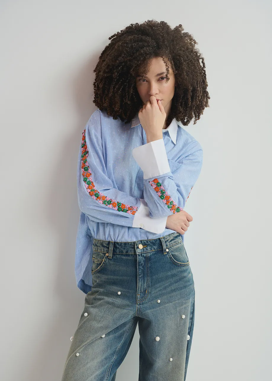 EA Harkle Sleeve Embroidered Shirt in Bel Air