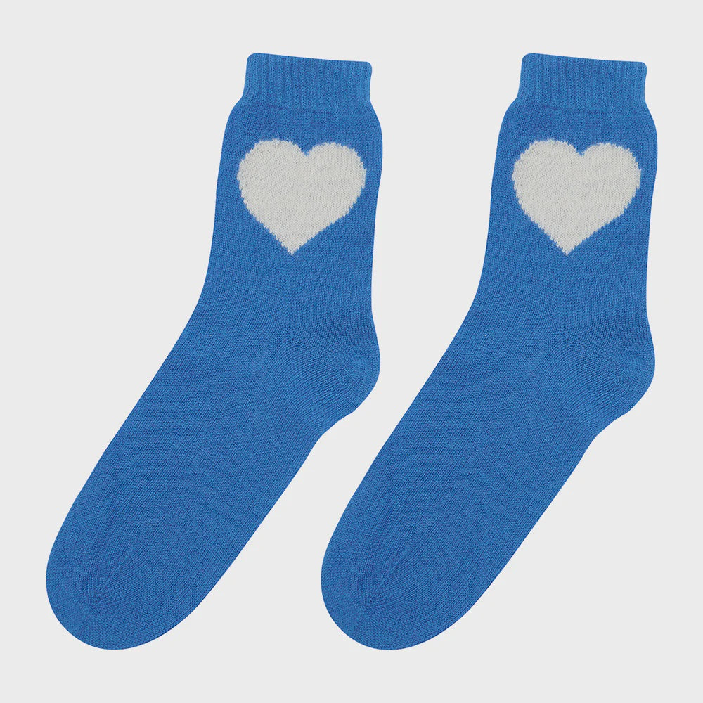 JU Heart Socks in Sky, Cream