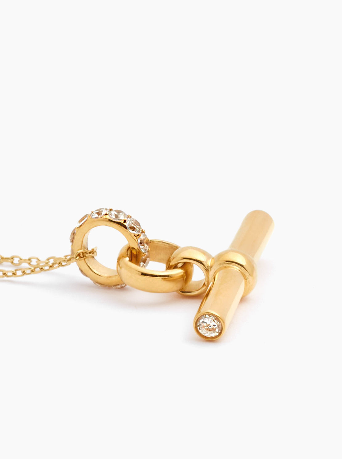 TS Small Jewelled T Bar on Gold Trace Chain