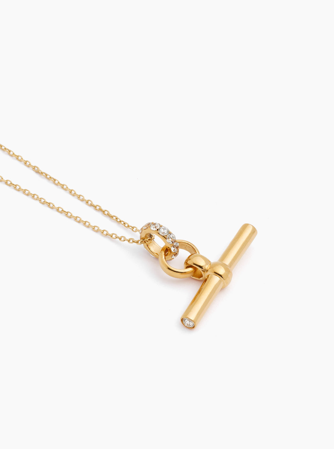 TS Small Jewelled T Bar on Gold Trace Chain