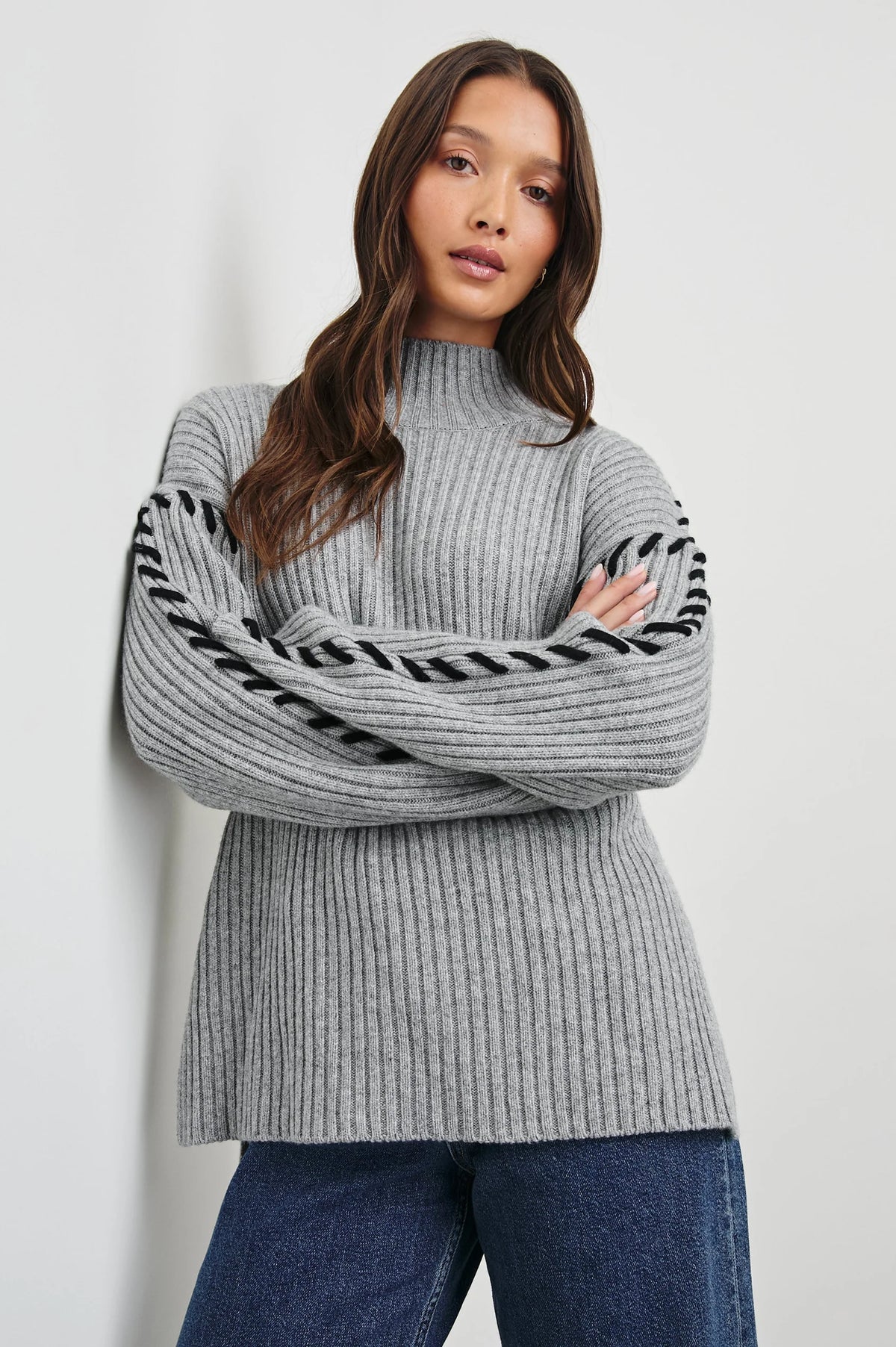 RAILS  Liam Roll Neck Knit in Heather Grey