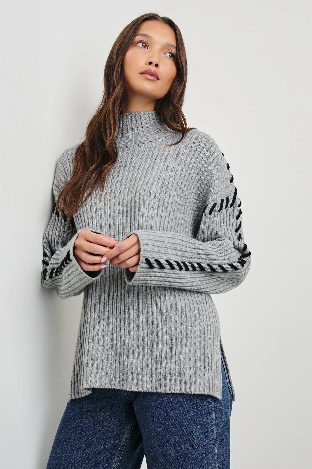 RAILS  Liam Roll Neck Knit in Heather Grey