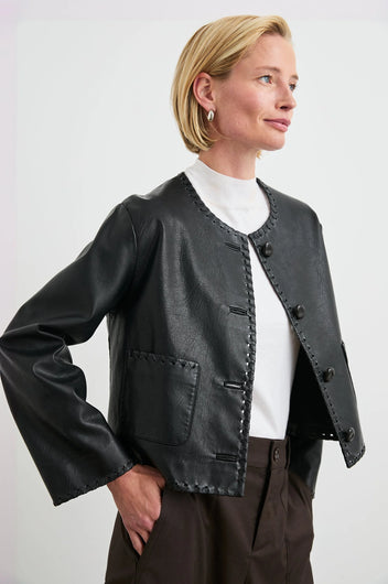 RAILS Nevina Whipstich Faux Leather Jacket in Black