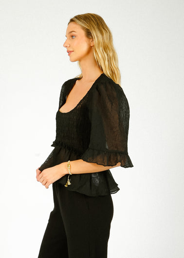 GANNI F8611 Crinkled Georgette Smock Top in Black