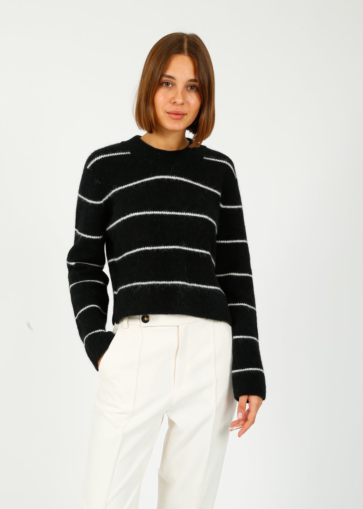 DAY Gaby Crop Stripe Knit in Black