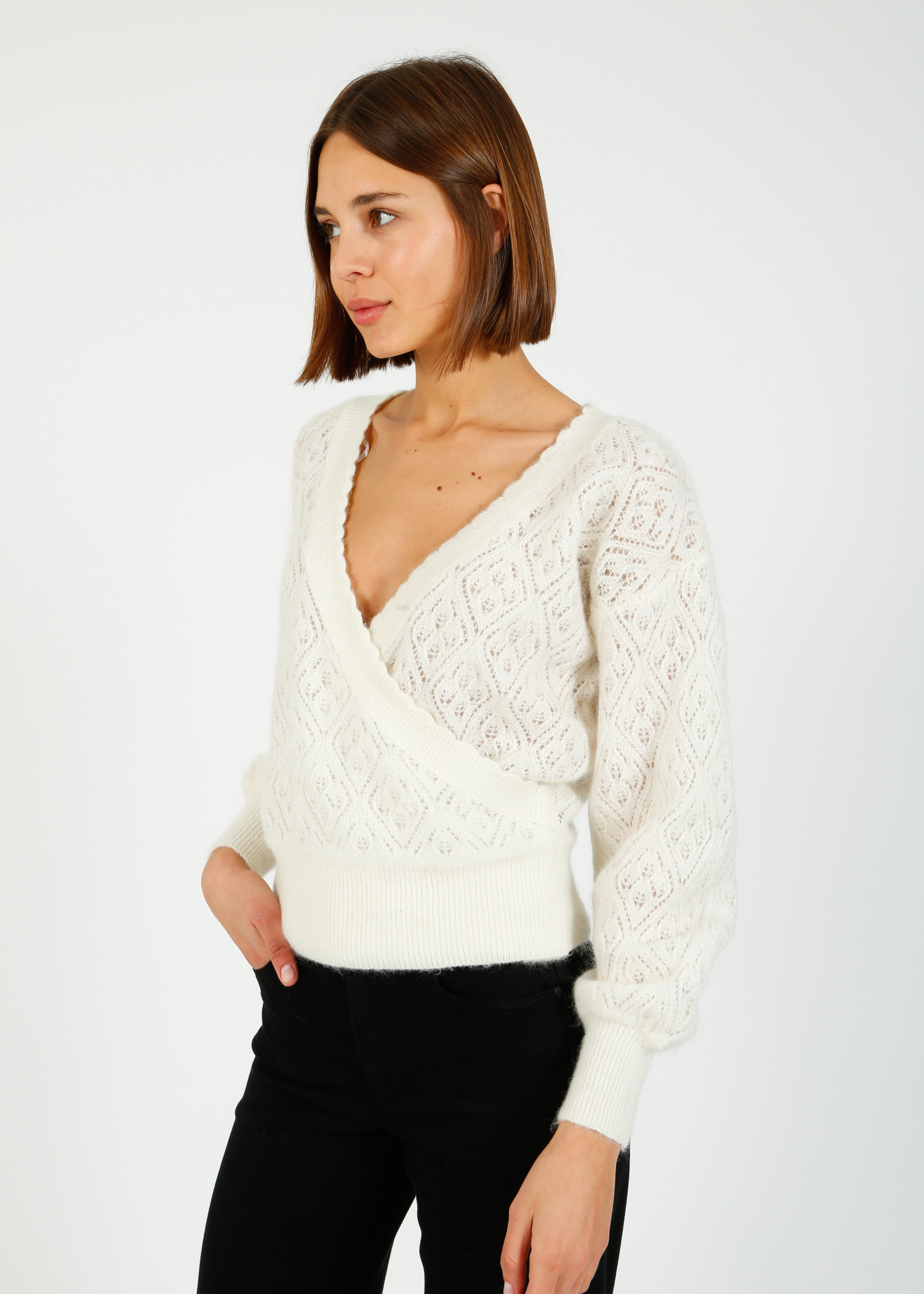 SLF Juliet LS Wrap V Knit in Snow White