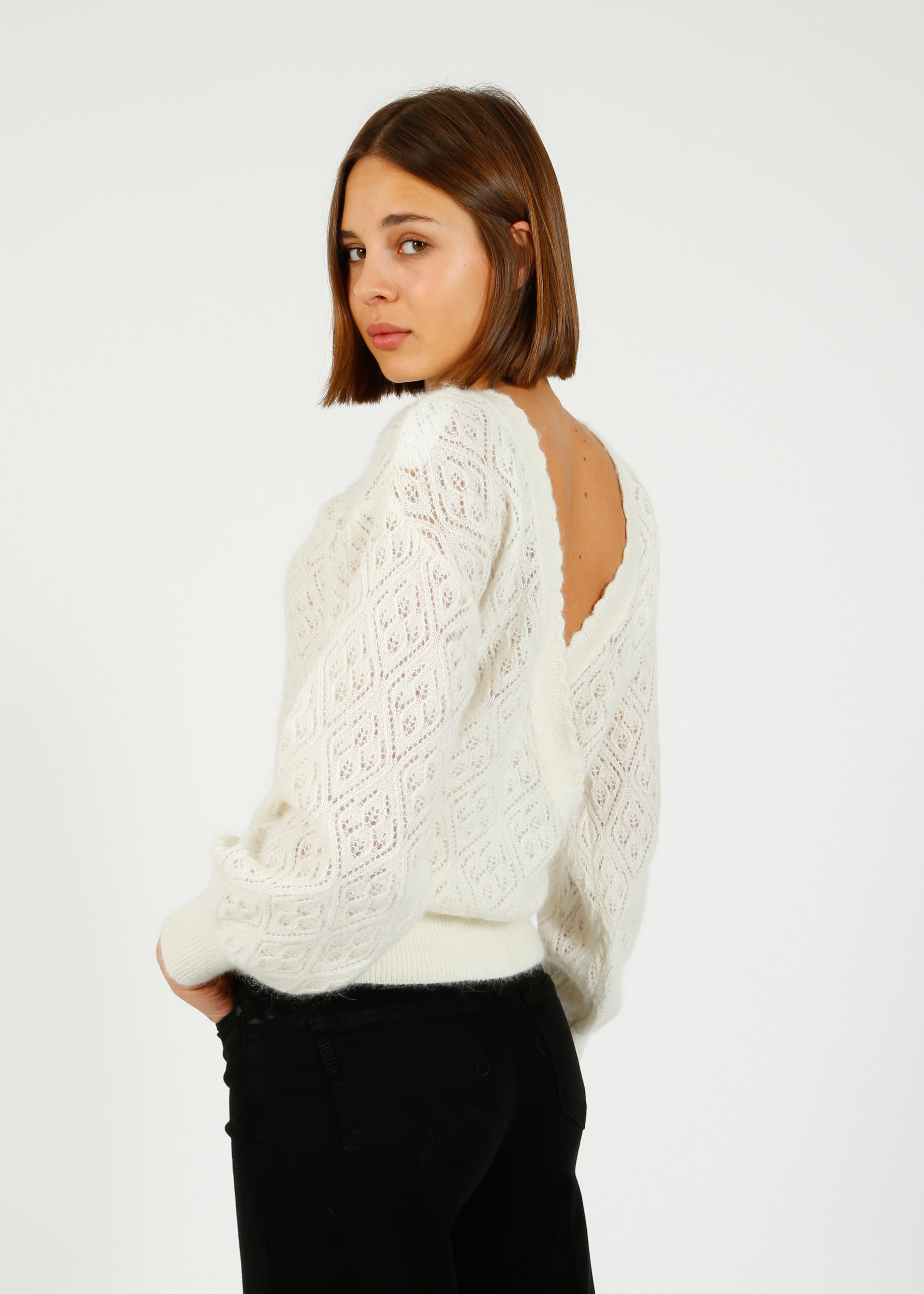 SLF Juliet LS Wrap V Knit in Snow White