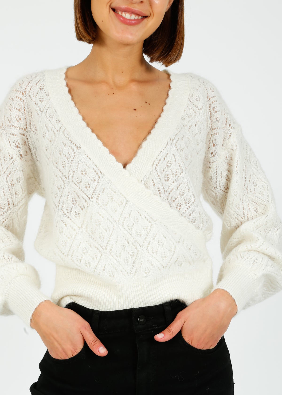 SLF Juliet LS Wrap V Knit in Snow White