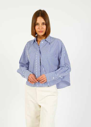 R&B Martha Stripe Poplin Shirt in Blue Stripe