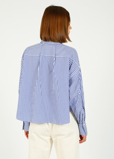 R&B Martha Stripe Poplin Shirt in Blue Stripe