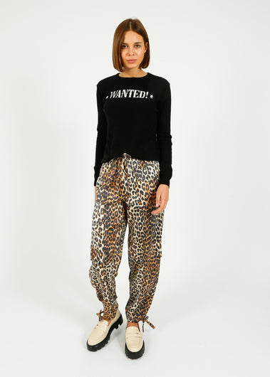 GANNI W0324 Printed Satin Pants in Leopard