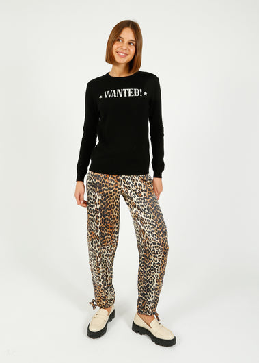 GANNI W0324 Printed Satin Pants in Leopard