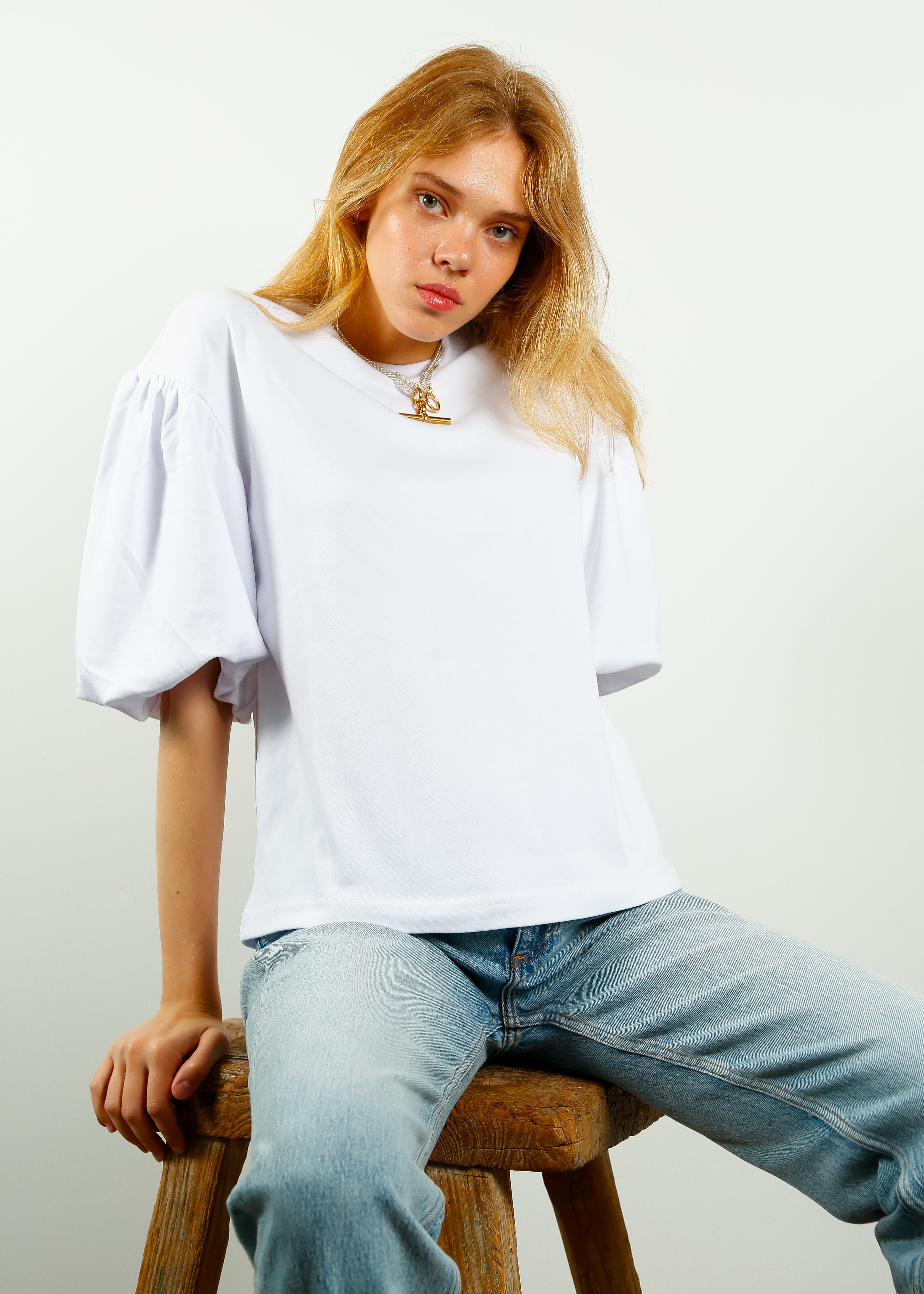 SLF Agnes Balloon Sleeve Tee in White – shopatanna