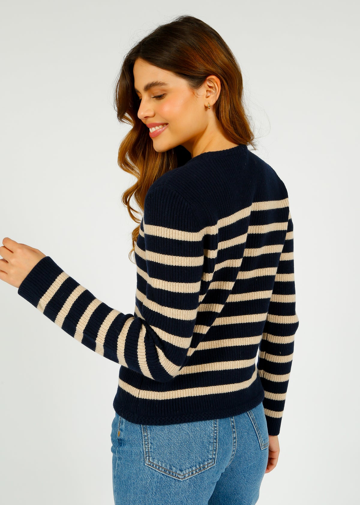 R&B Nancy Stripe Cardigan in Navy